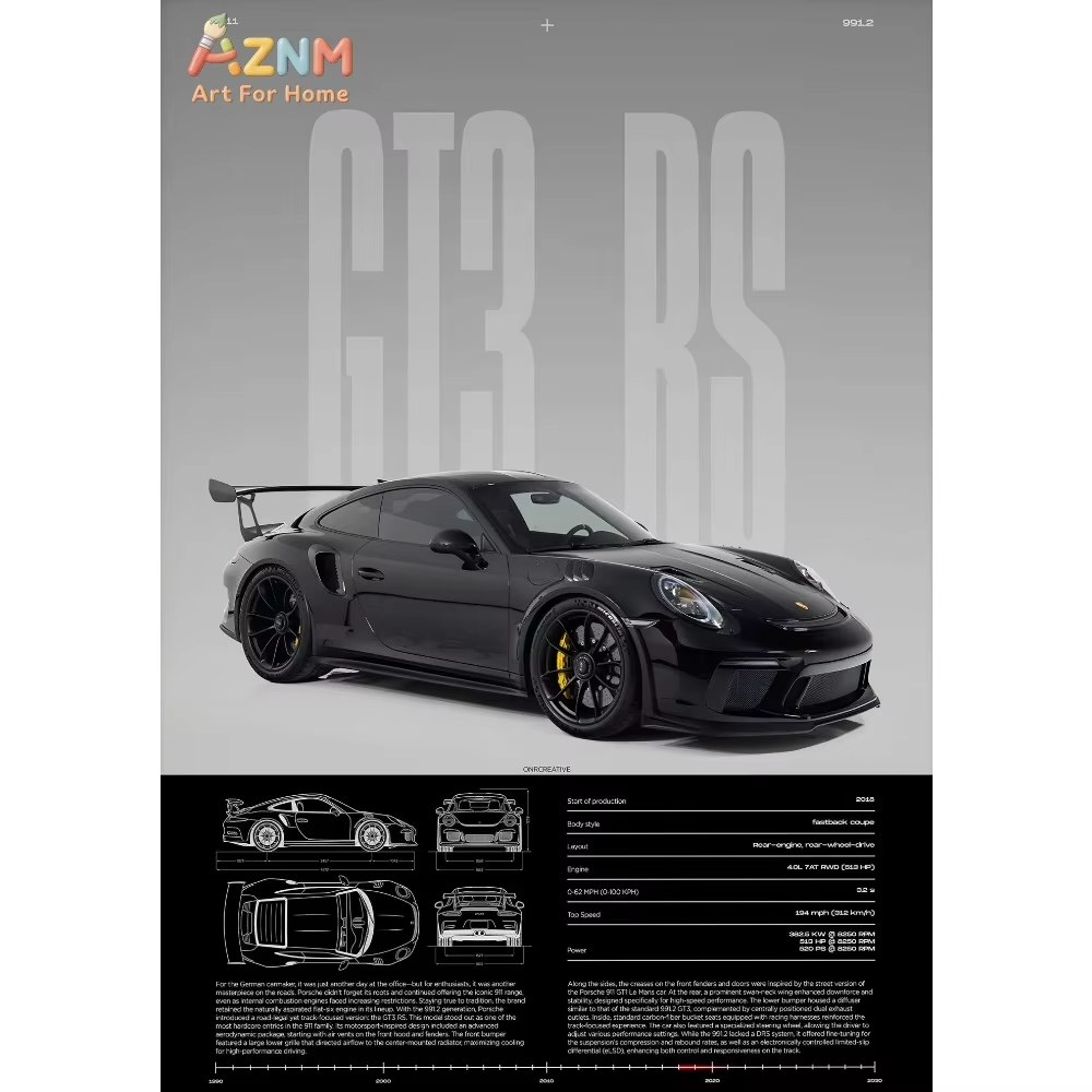 1pc Minimalist 911 GT3-RS 718  - Car Accessories Inside review and price
